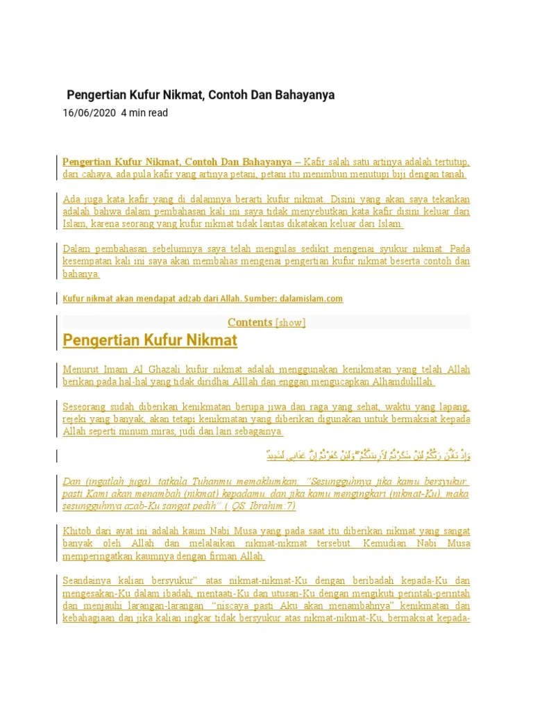 Pengertian Kufur Nikmat | PDF