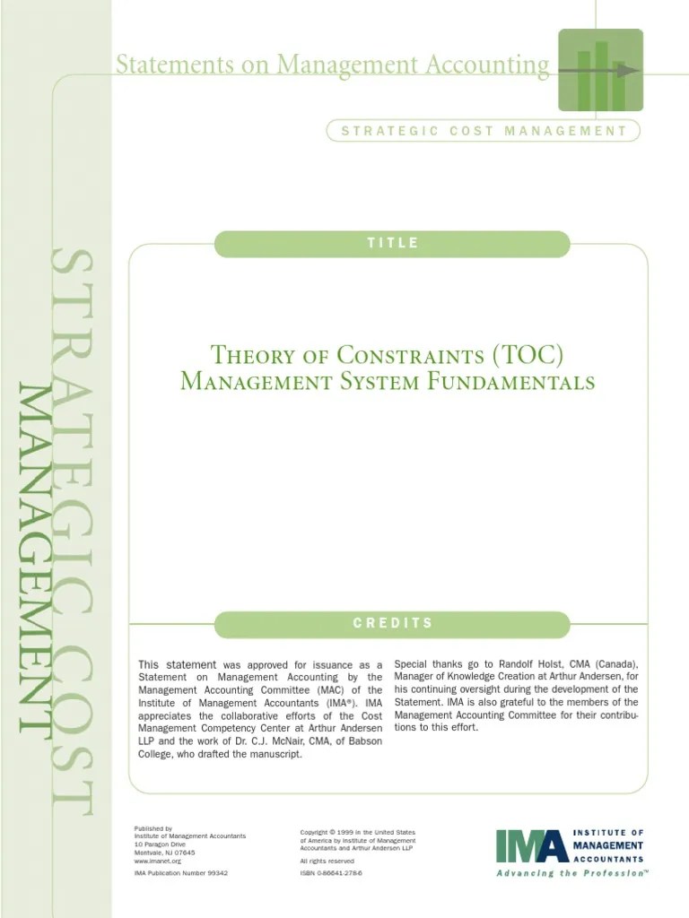 Theory of Constraints Strategic Cost Management PDF Business Economics Business