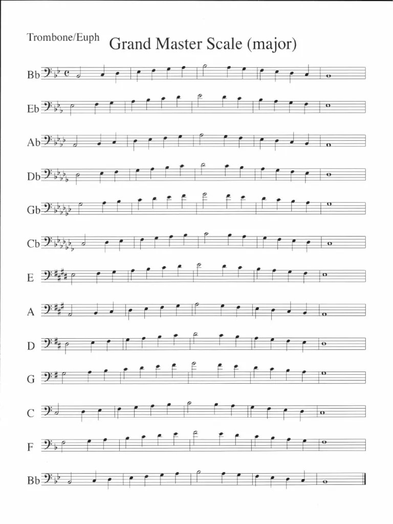 Baritone (BC) Trombone Major Scales PDF