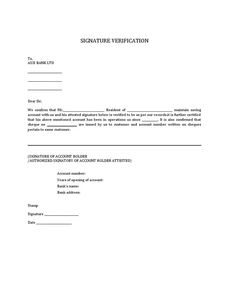 Axis Signature Verification Form PDF