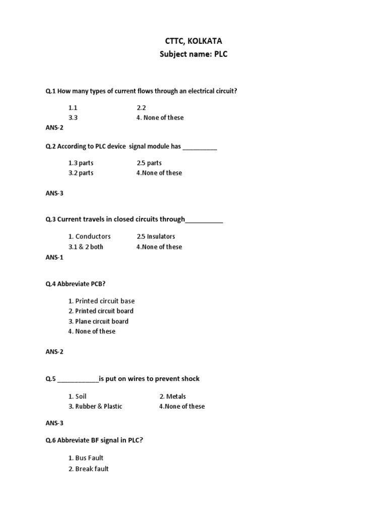 MCQ PLC PDF Programmable Logic Controller Relay
