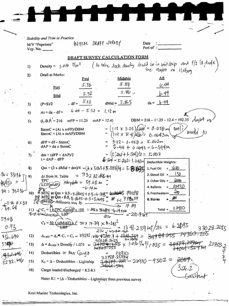 Draft Survey Calculation Form PDF
