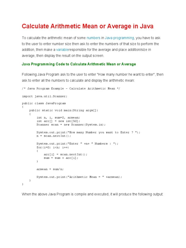 Calculate Arithmetic Mean or Average in Java PDF