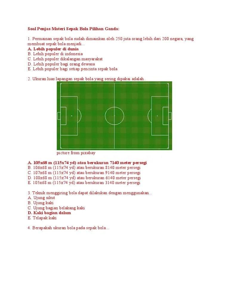 Soal Penjas Materi Sepak Bola Pilihan Ganda | PDF
