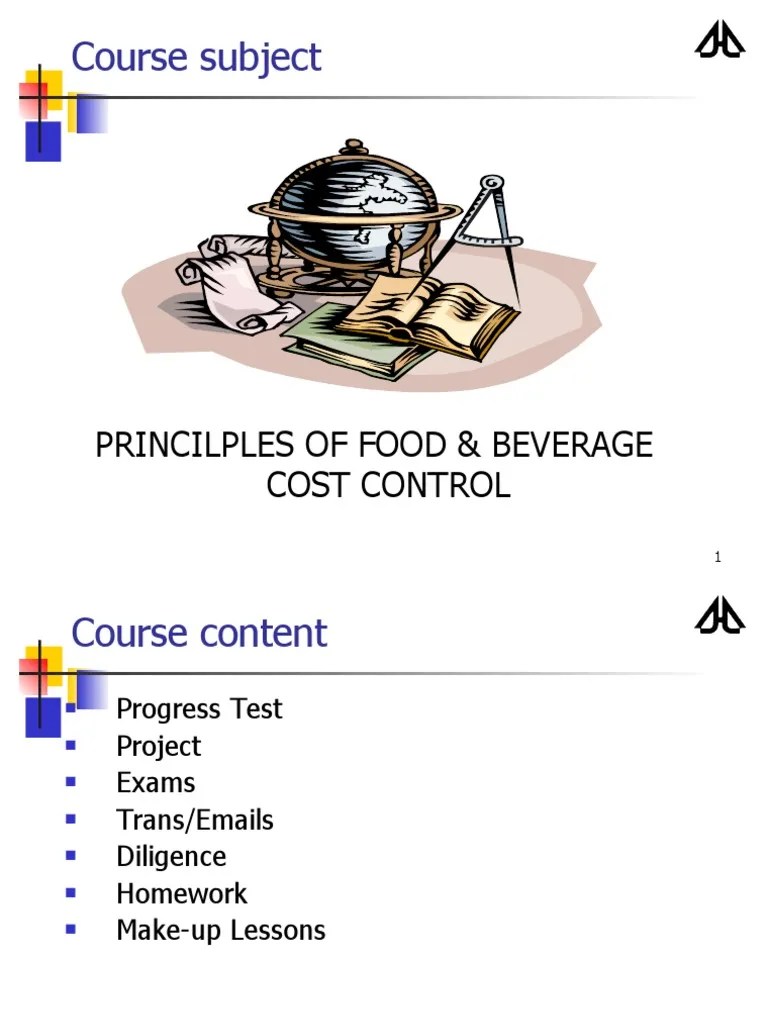 Course Subject Princilples of Food & Beverage Cost Control PDF