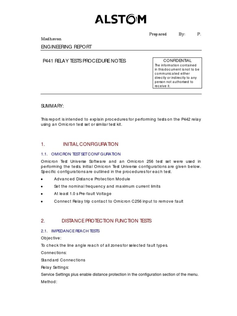 Dist Relay Test Procedure PDF Relay Electrical Components