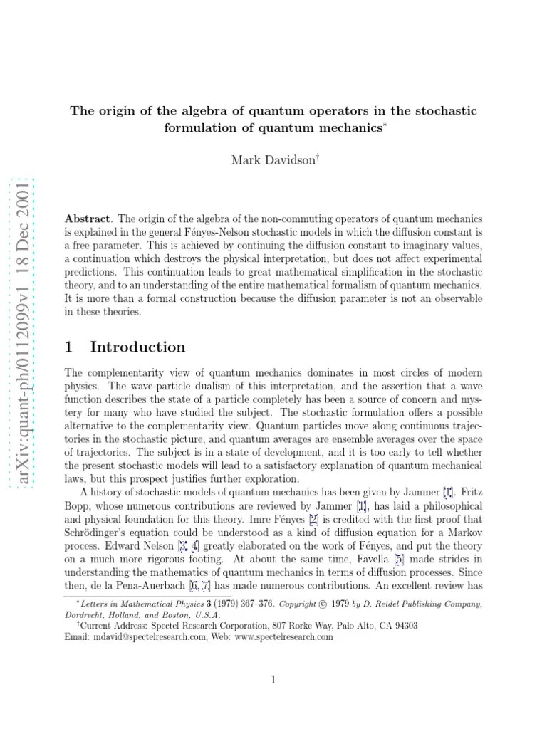 The Origin of The Algebra of Quantum Operators in The Stochastic