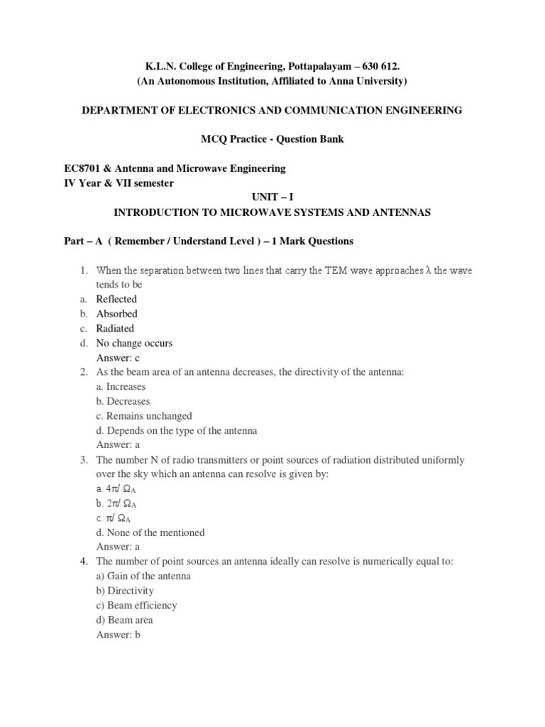 Antenna MCQs PDF Antenna (Radio) Amplifier