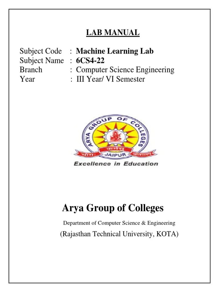 6CS4 22 Machine Learning Lab Manual PDF Machine Learning