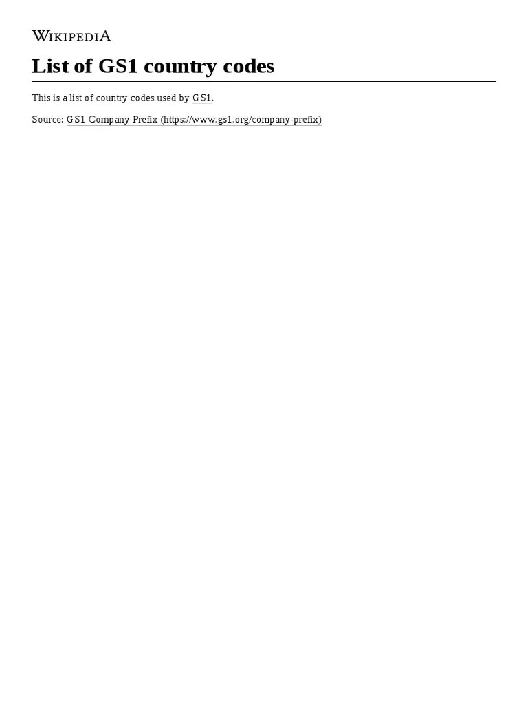 This Is A List of Country Codes Used by GS1 PDF