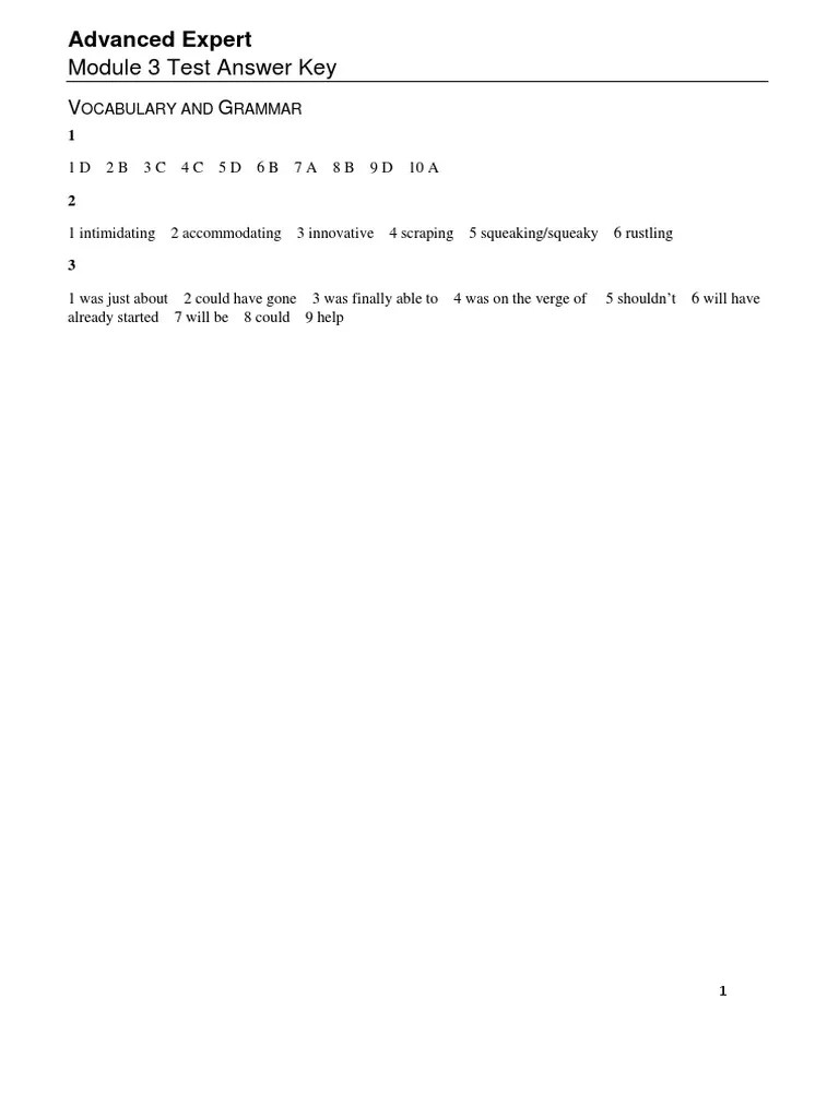 Module 3 Test Answer Key: Advanced Expert | PDF