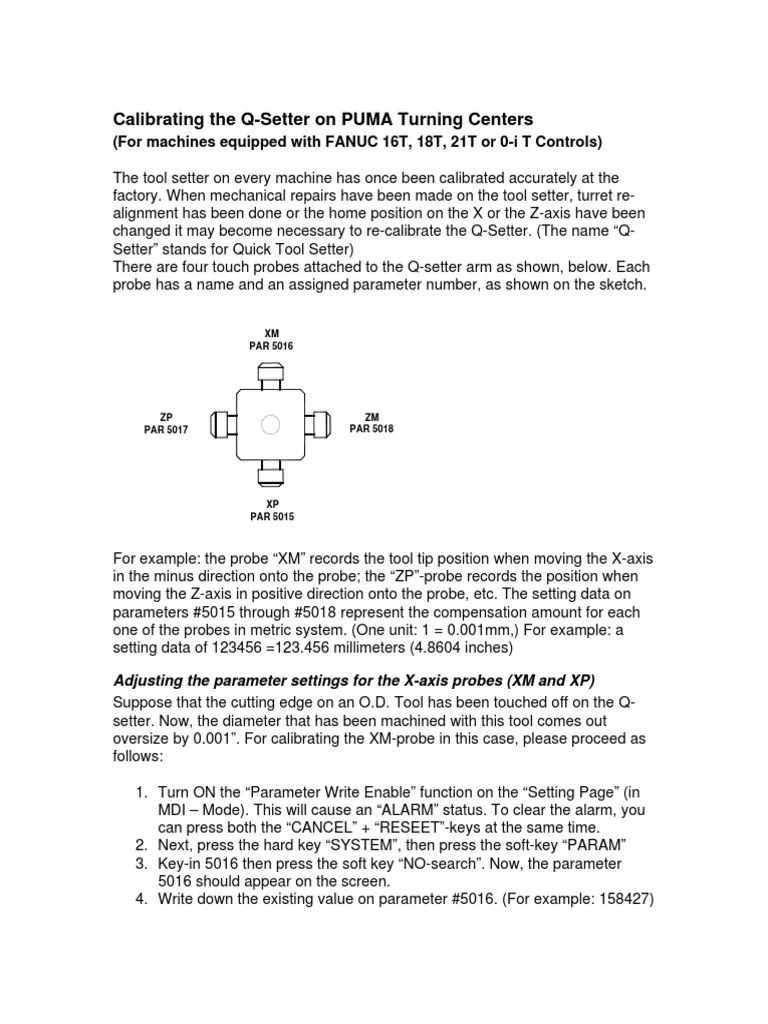 Tool Setter Calibration PDF Cartesian Coordinate System Tools