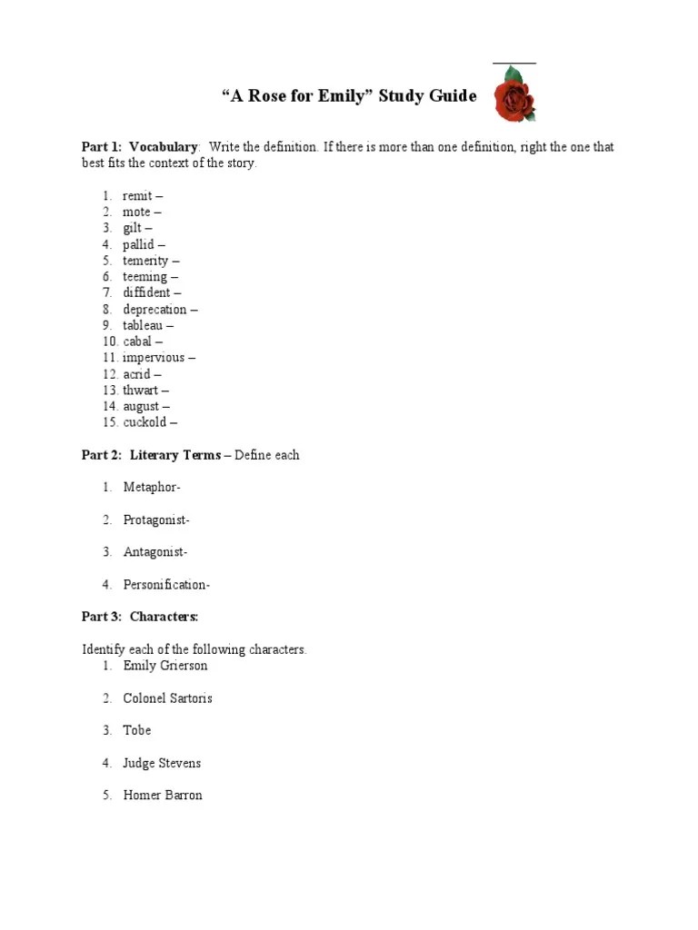 A Rose For Emily Study Guide PDF