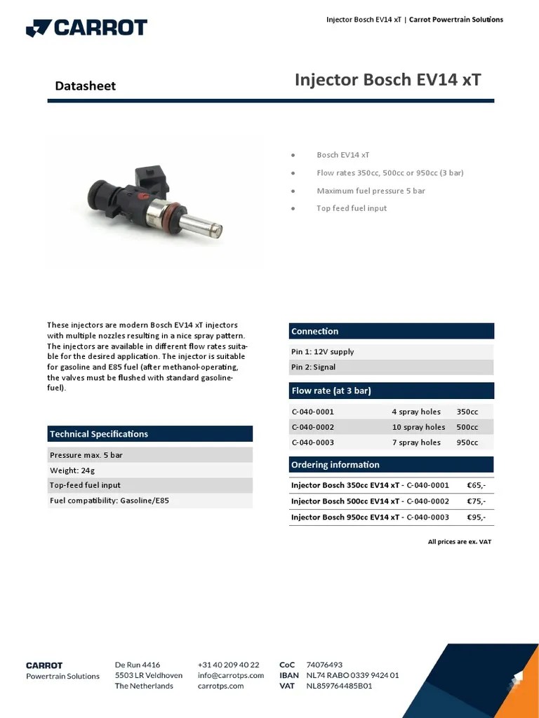 Injector Bosch EV14 XT Datasheet PDF