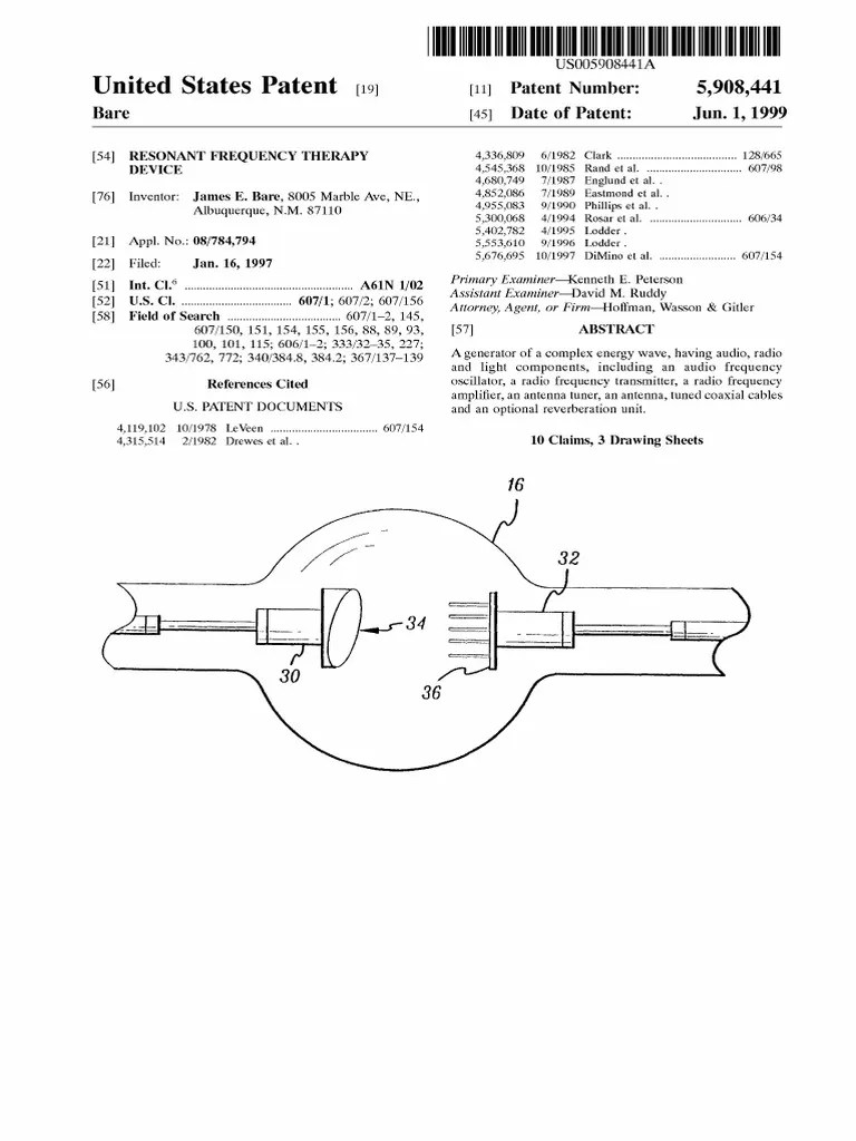 Resonant Frequency Therapy Device Patent US5908441 PDF Radio