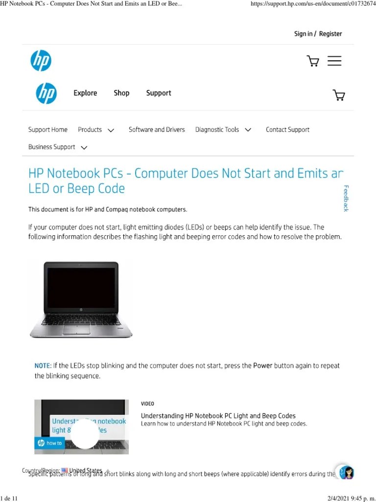HP Beep Code HP® Customer Support PDF Consumer Electronics