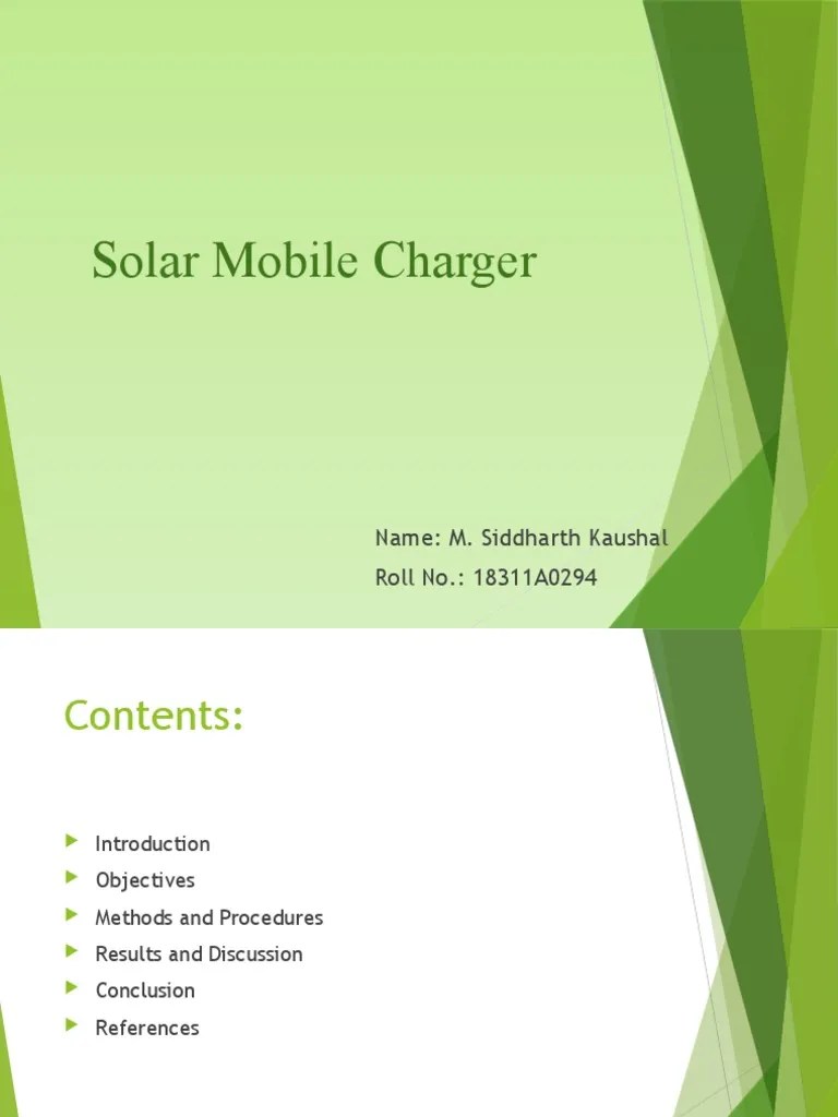 Design and Analysis of a Portable Solar Mobile Charger PDF Battery Charger Solar Panel