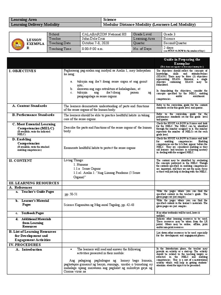 Lesson Exemplar Grade 3 Science PDF Curriculum Teaching
