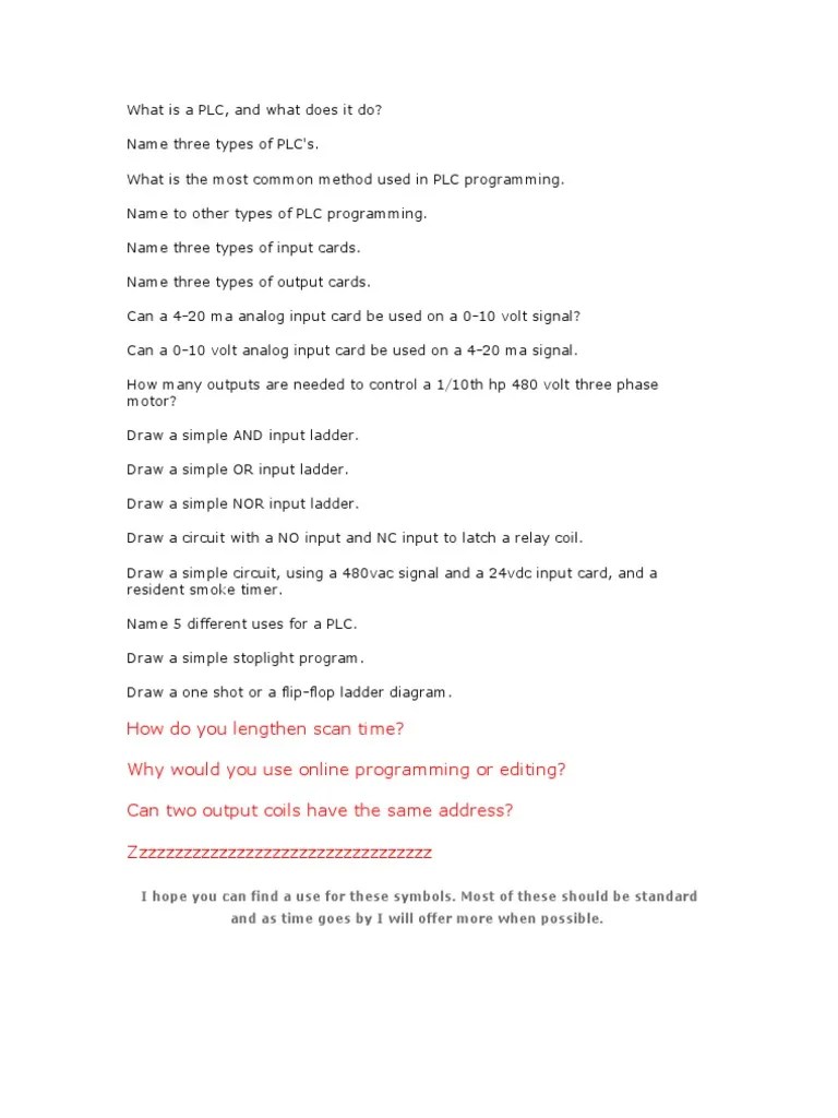 interview questions Programmable Logic Controller Electrical