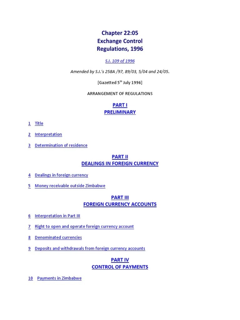 EXCHANGE Control Regulations, 1996 Statutory Instrument 109 of 1996