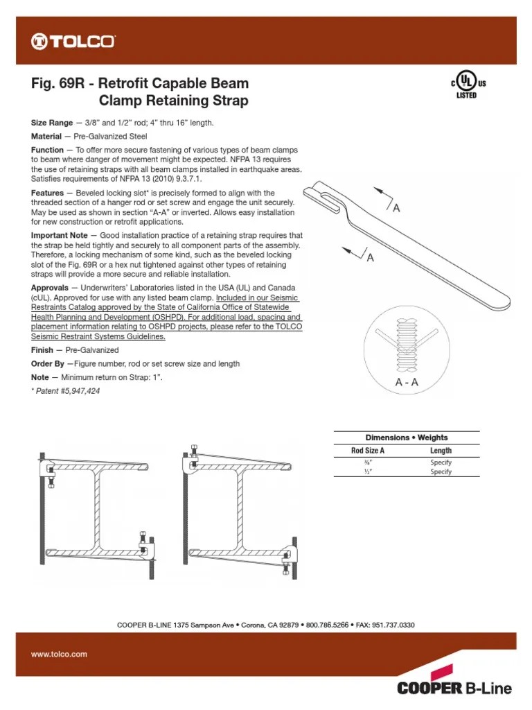 Fig. 69R Retrofit Capable Beam Clamp Retaining Strap 3/8" Specify 1/2" Specify PDF