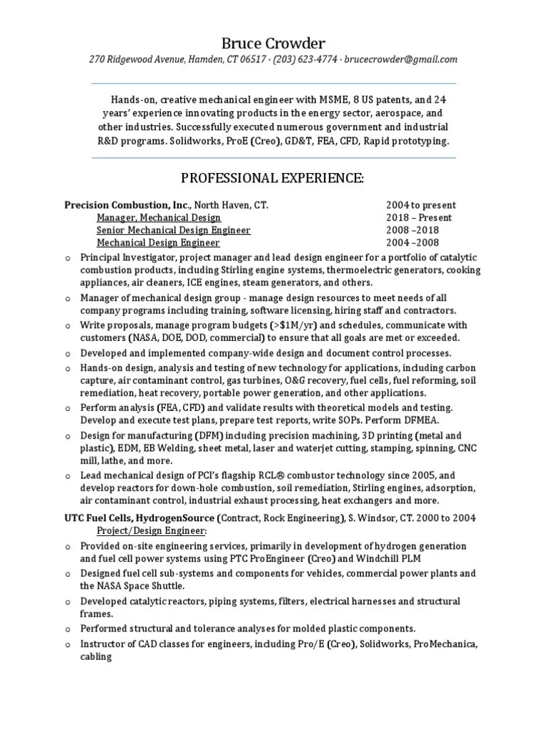 Bruce Crowder Resume 20201221 PDF Engines Mechanical Engineering