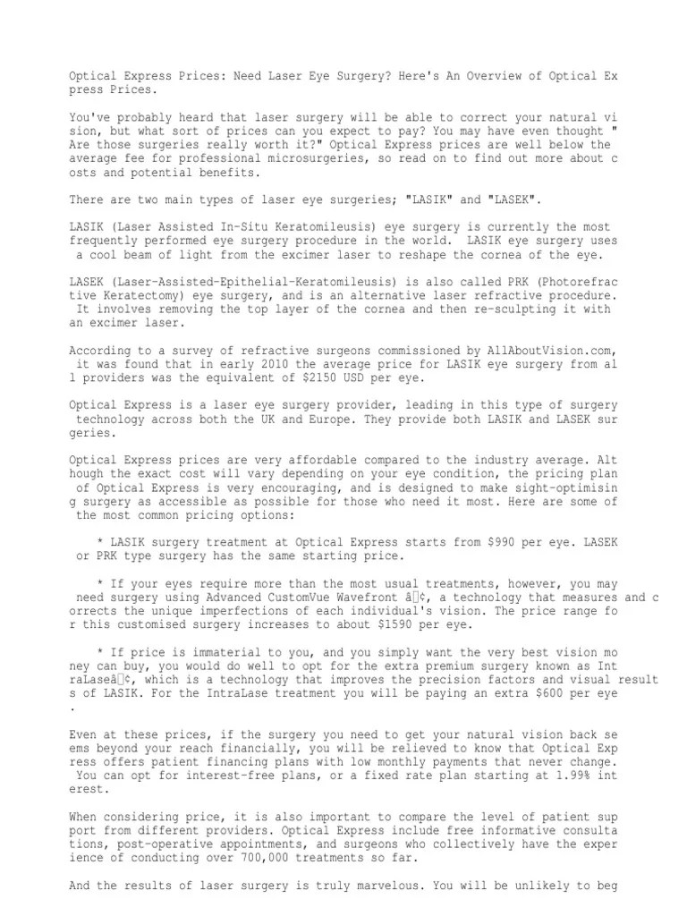 Optical Express Prices Need Laser Eye Surgery? Here's An Overview of