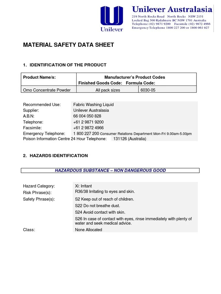 Material Safety Data Sheet Tide Granular Laundry Detergent, 40 OFF