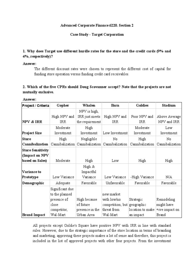 FINAN 6220 Target Case Study Answers PDF Internal Rate Of Return