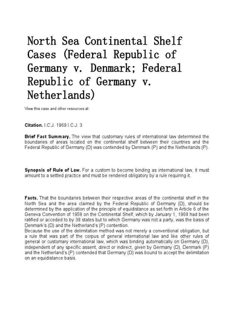 North Sea Continental Shelf Cases Federal Republic of Germany Vs