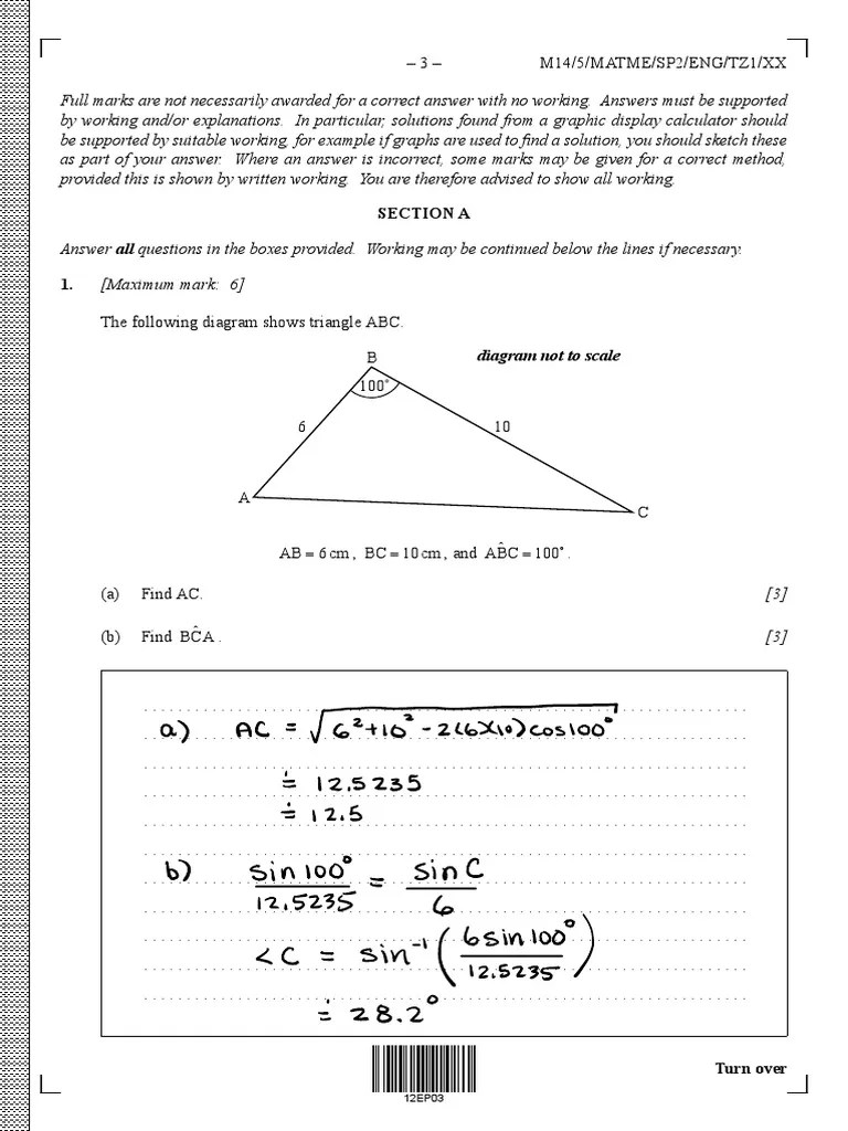 IB Trigonometry 1 Questions SL Answers PDF Geometric Measurement