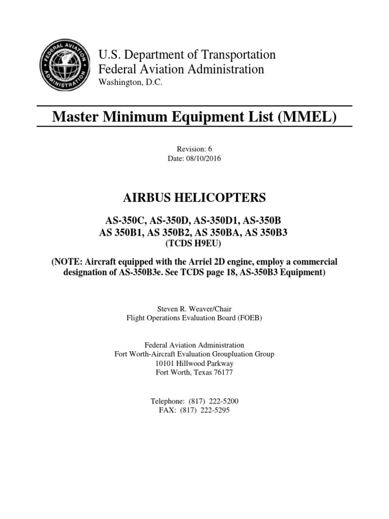 Master Minimum Equipment List (MMEL) U.S. Department Federal Aviation