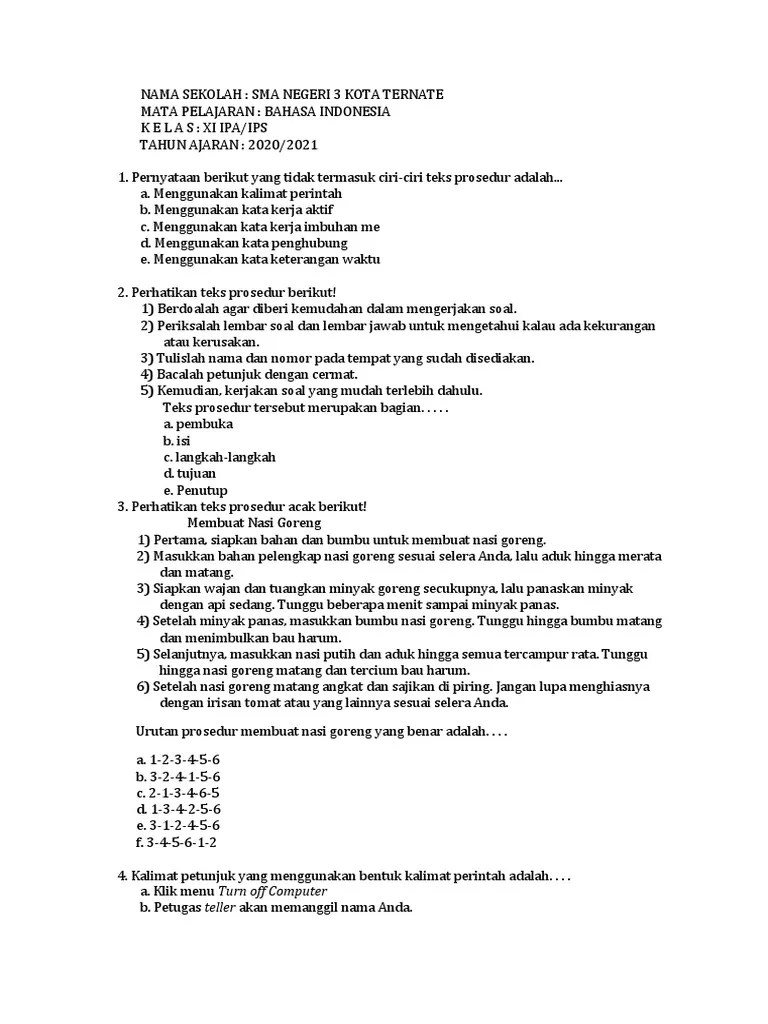 Soal UTS Kls XI IPA, IPS 2020 | PDF