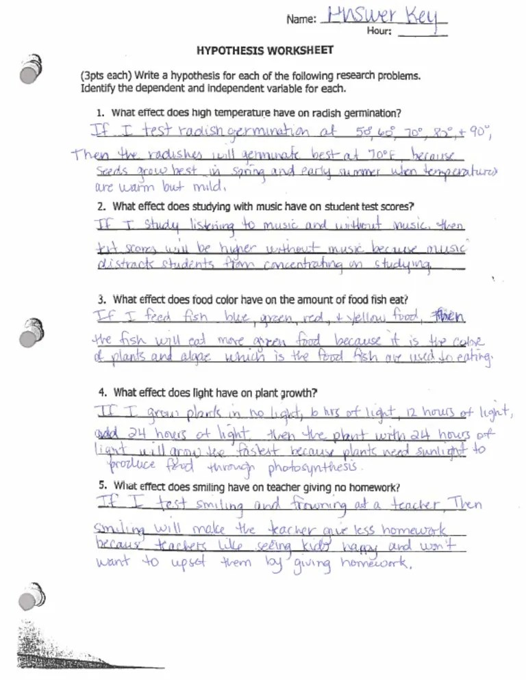 Hypothesis Practice Worksheet Answer Key | PDF