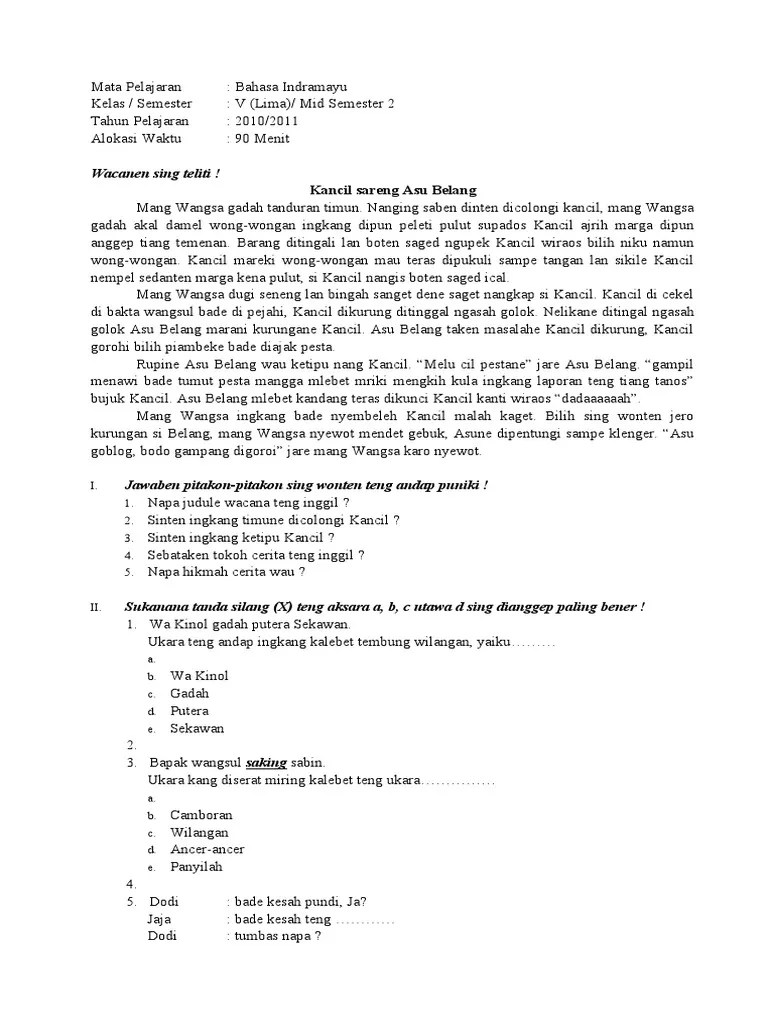 Contoh Soal Uts Bahasa Indramayukelas 5