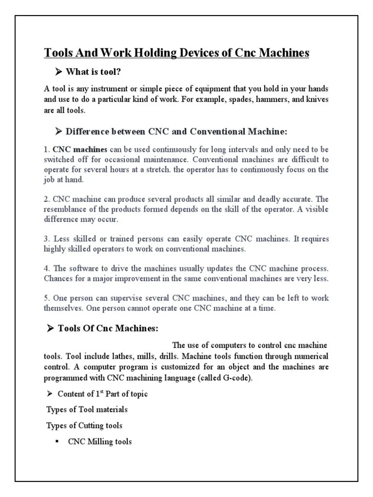 Tools and Work Holding Devices of CNC Machines PDF Numerical Control Machining