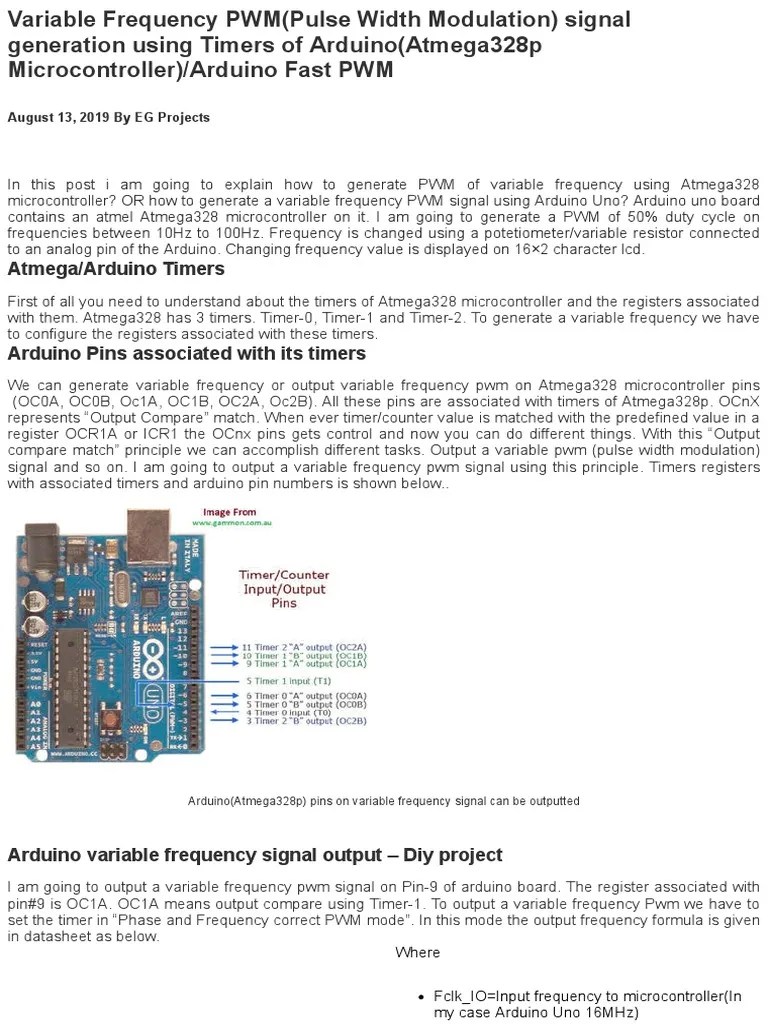 Variable Frequency PWM (Pulse Width Modulation) Signal Generation Using Timers of Arduino