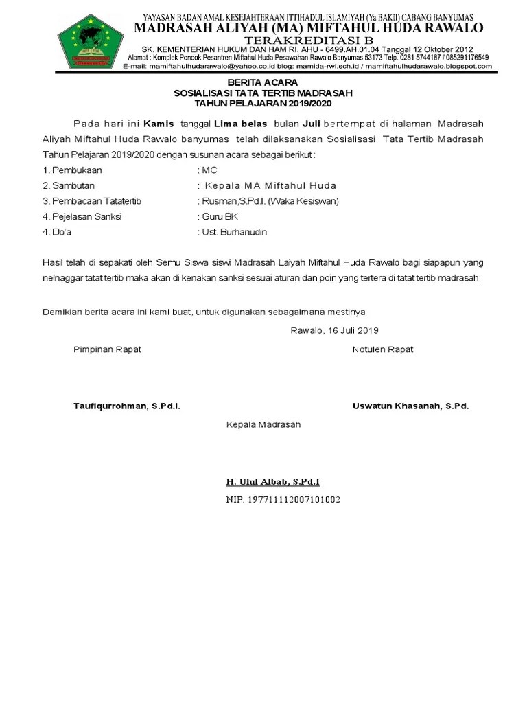 Berita-Acara-Sosialisasi Tatatertib Undangan-Daftar-Hadir-Notulen | PDF