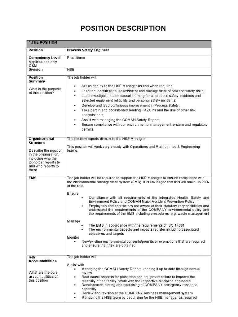 A Process of Safety Analyzing the Key Responsibilities and Requirements of a Process Safety