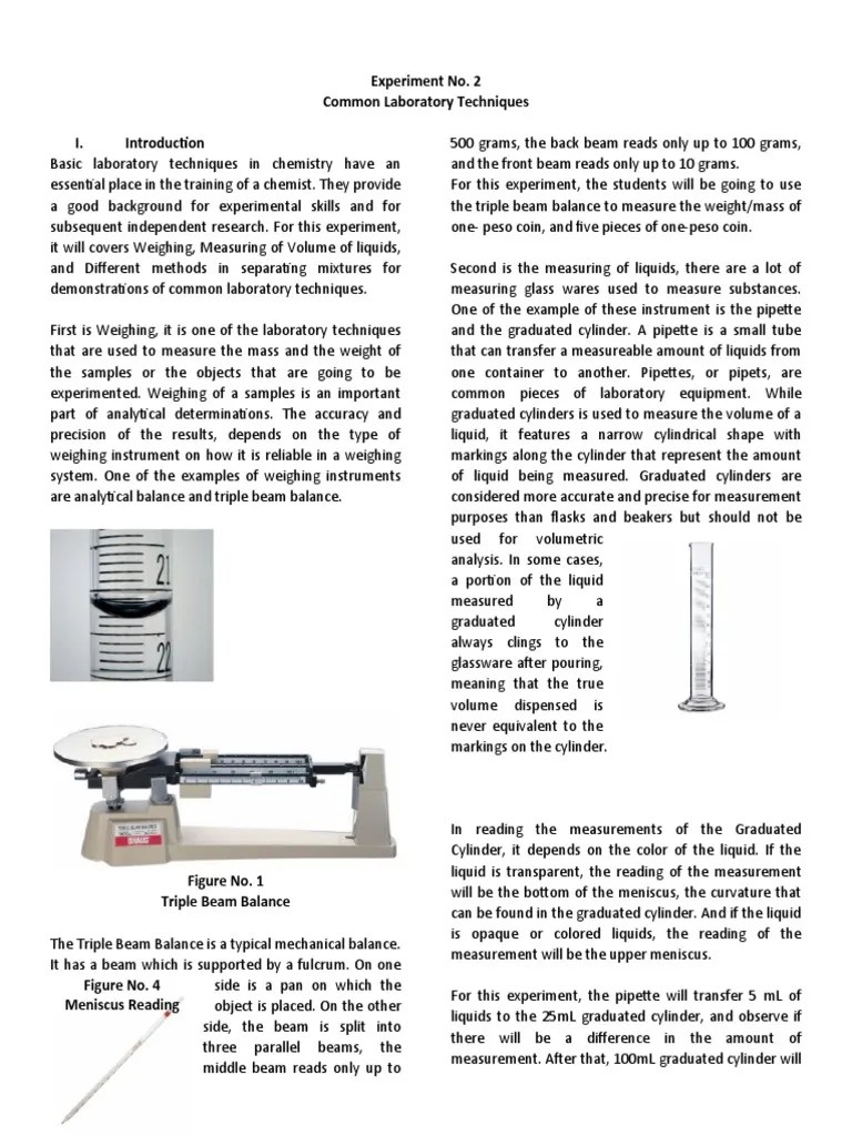 Common Laboratory Techniques Lab Report PDF Filtration Weight