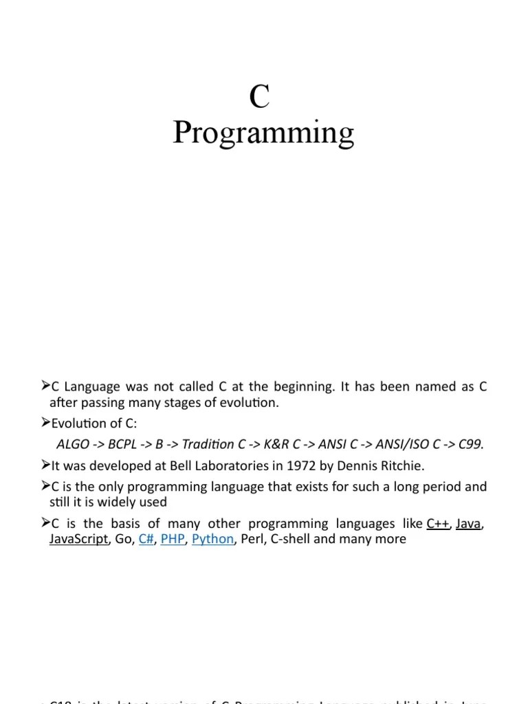 The Evolution and Fundamental Concepts of the C Programming Language PDF C (Programming