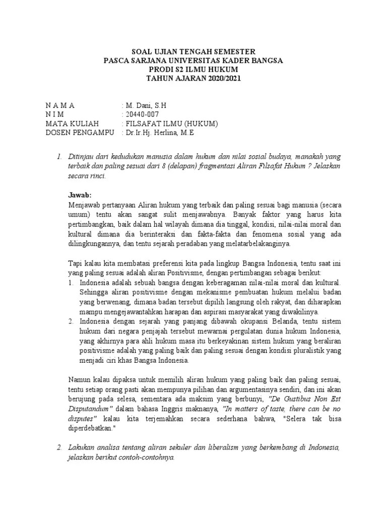 Ujian Mid Filsafat Hukum A.N M. Dani, SH | PDF