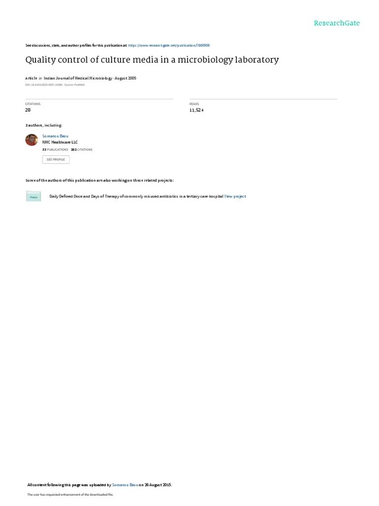 Quality Control of Culture Media in A Microbiology PDF