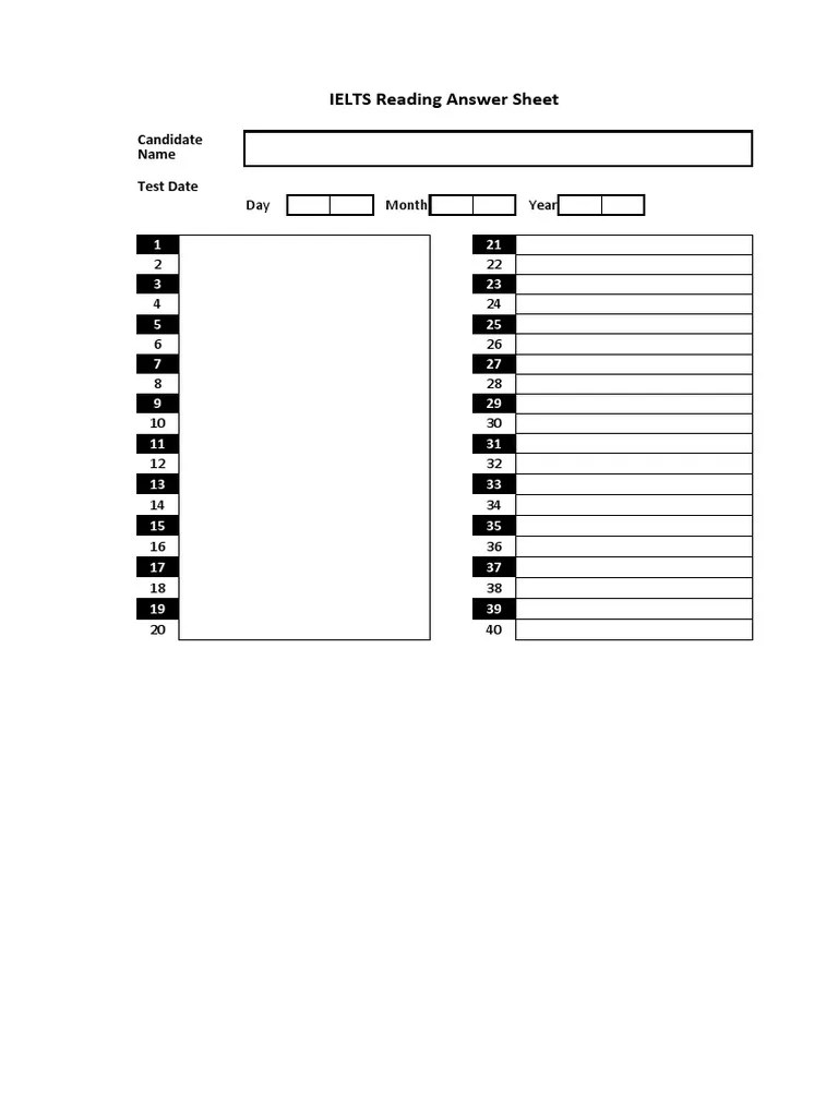 Answer Sheet-Reading Progress Test