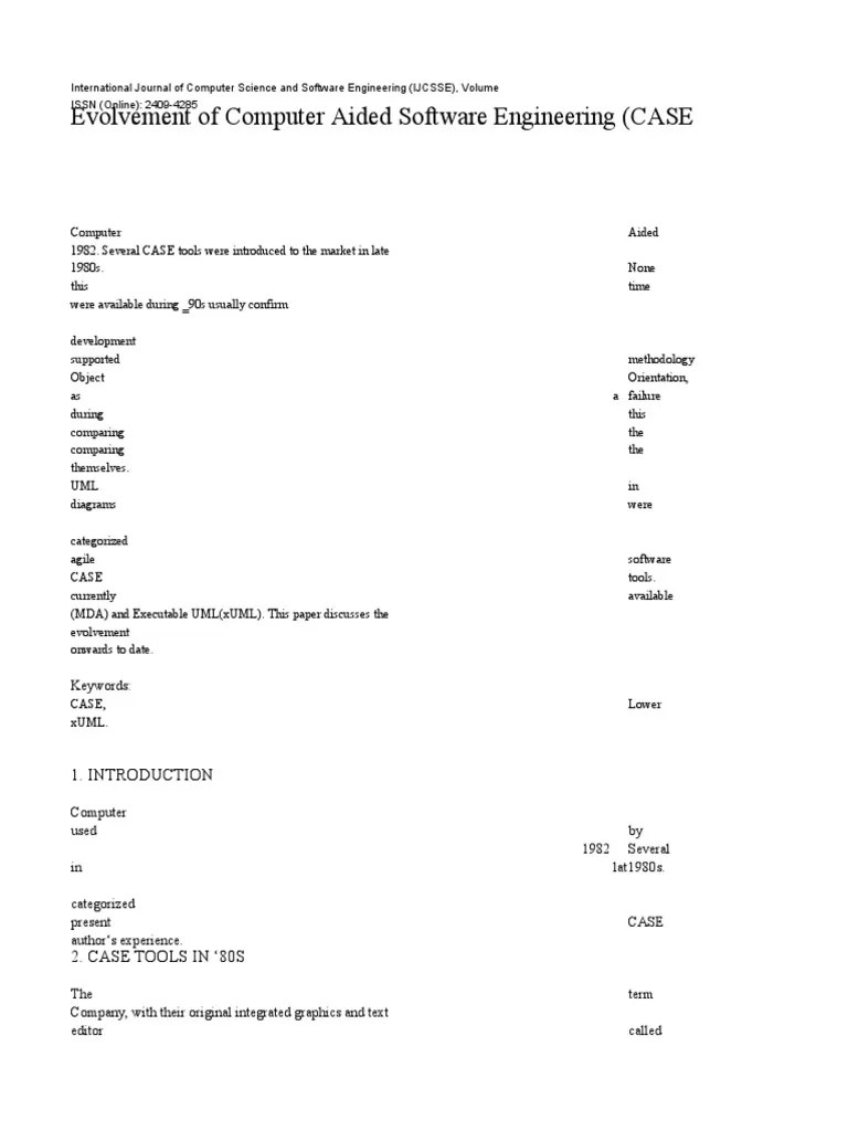 Evolvement of Computer Aided Software Engineering (CASE) Tools A PDF