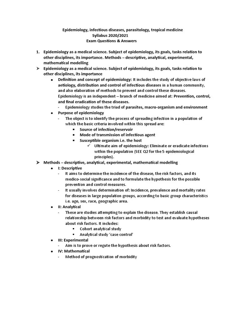 Epidemiology Exam Questions and Answers PDF Transmission (Medicine