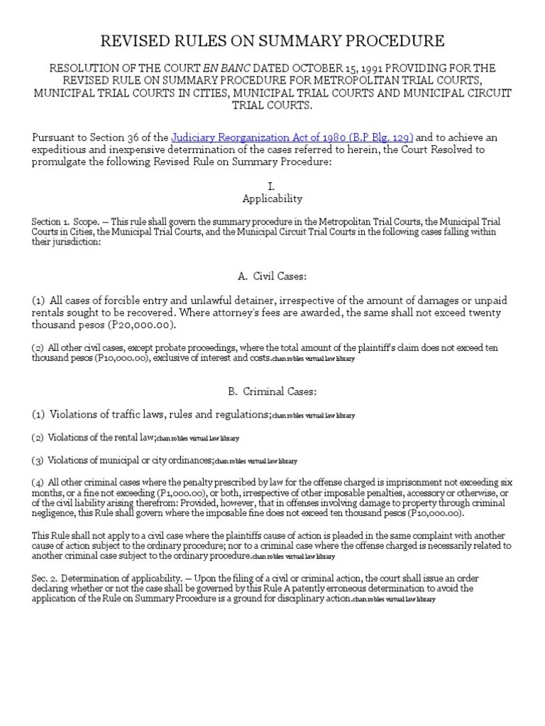 REVISED RULES ON SUMMARY PROCEDURE Pleading Complaint