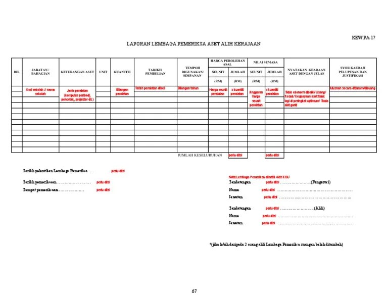 Contoh KEW PA17 LAPORAN LEMBAGA PEMERIKSA PDF