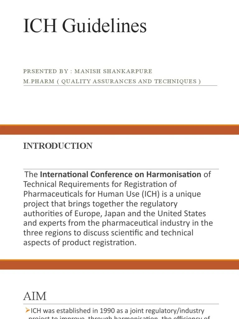 ICH Guidelines Prsented By Manish Shankarpure M.Pharm (Quality