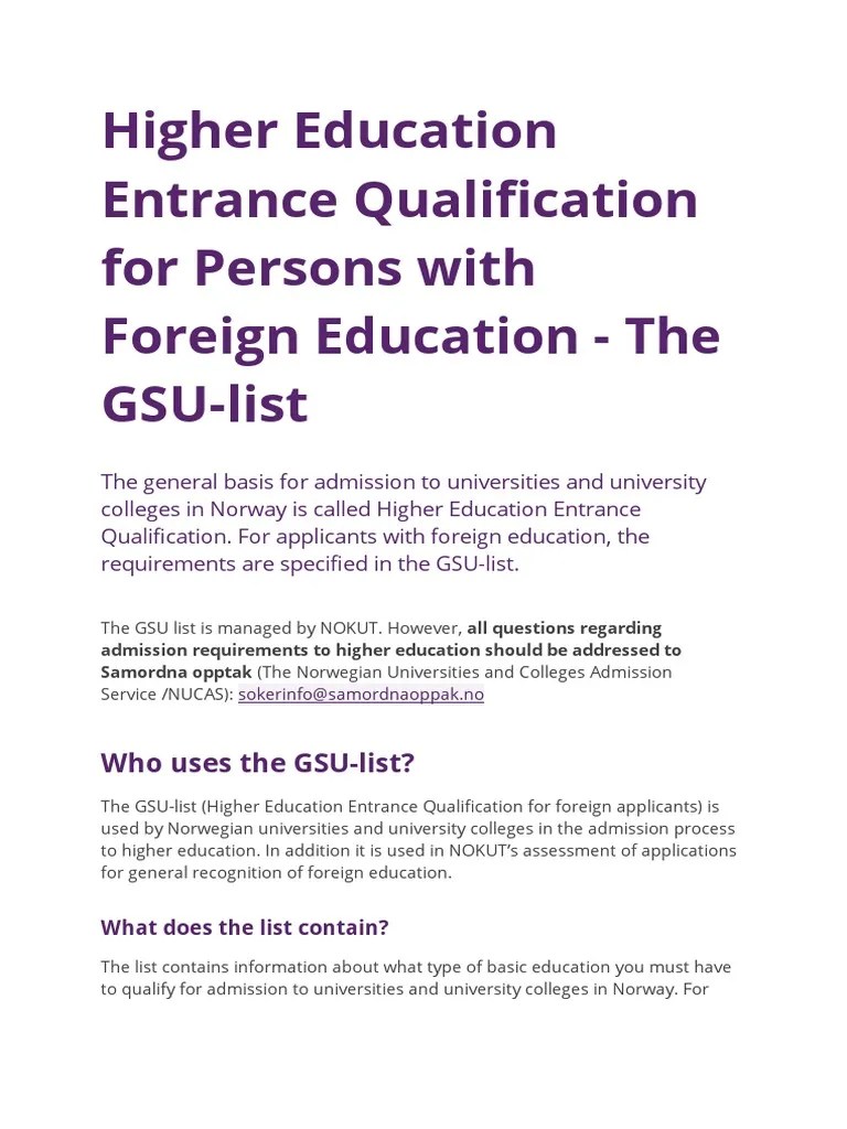 Higher Education Entrance Qualification For Persons With Foreign